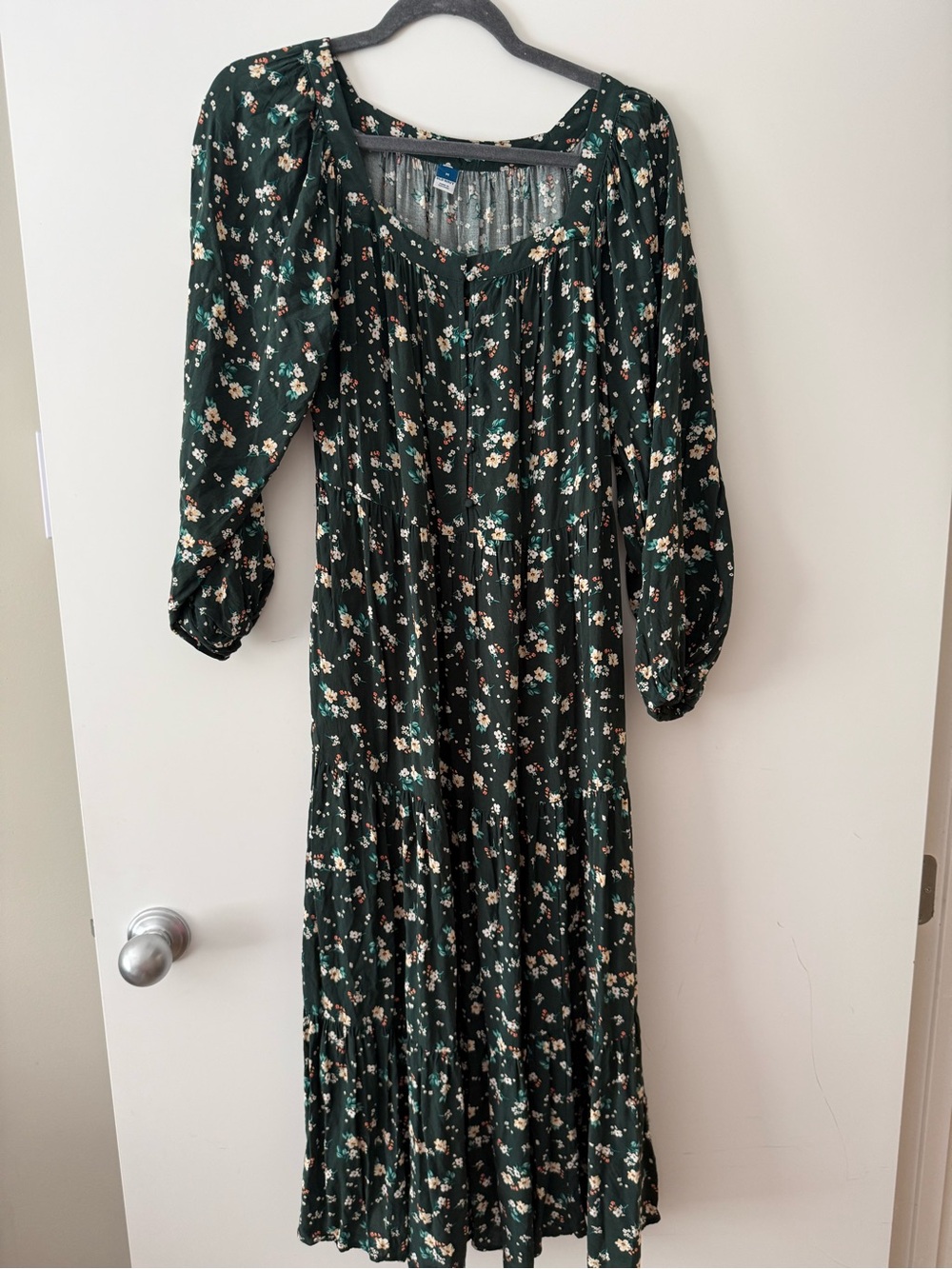 Cottagecore Dark Green Floral Maxi Dress